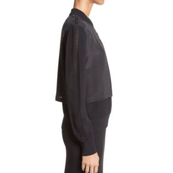 ST. JOHN COLLECTION Stretch Mesh Bomber Jacket Caviar - Picture 2 of 11